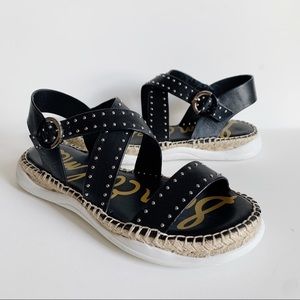 Sam Edelman Janette Espadrille Sandals Black Stud Detail Size 9.5